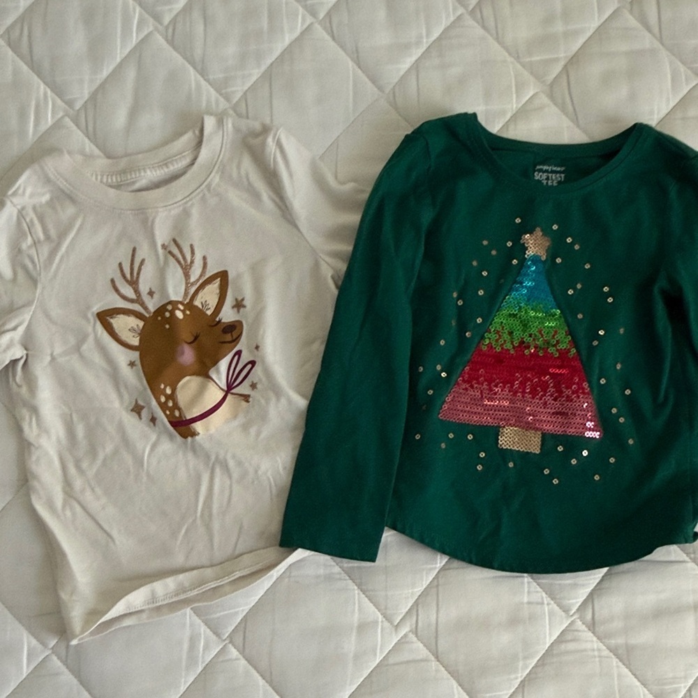 Festive Reindeer and Christmas Tree Long Sleeve Tees 3T